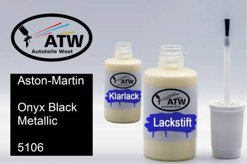 Aston-Martin, Onyx Black Metallic, 5106: 20ml Lackstift + 20ml Klarlack - Set, von ATW Autoteile West.